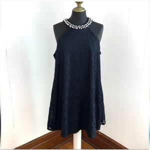 Altar'd State Size Small Black Lace and Pearl Mini Dress High Neck Shift Holiday